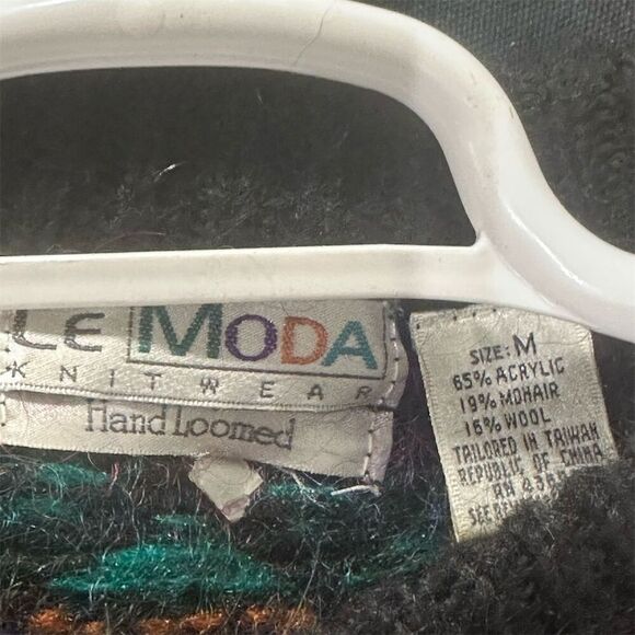 Vintage 80s Le Moda Women's M Multicolor Fair Isle Mohair Sweater - Picture 3 of 3